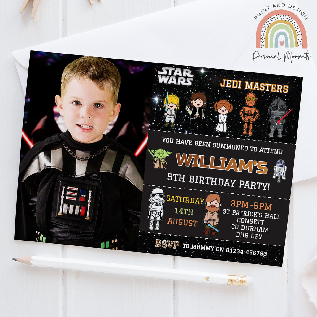 Personalised Star Wars Photo Birthday Party Invitations