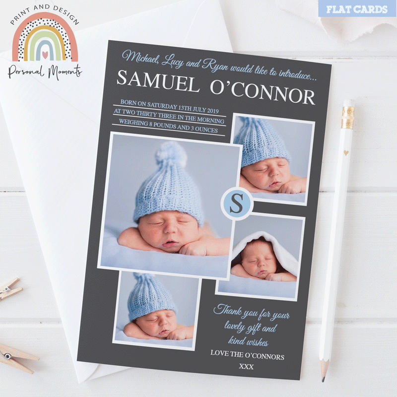 FLAT Initial Baby Boy Thank You Cards