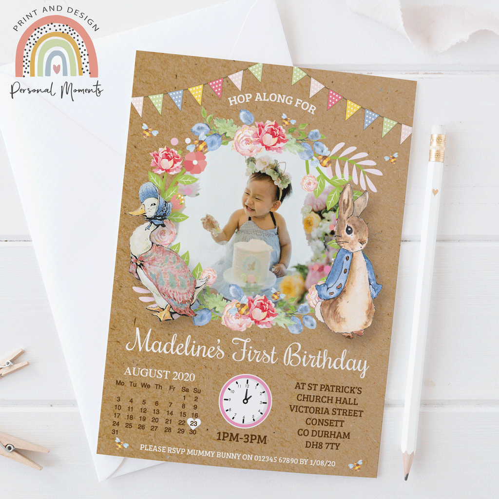 Personalised Peter Rabbit Garden Invitations Girl