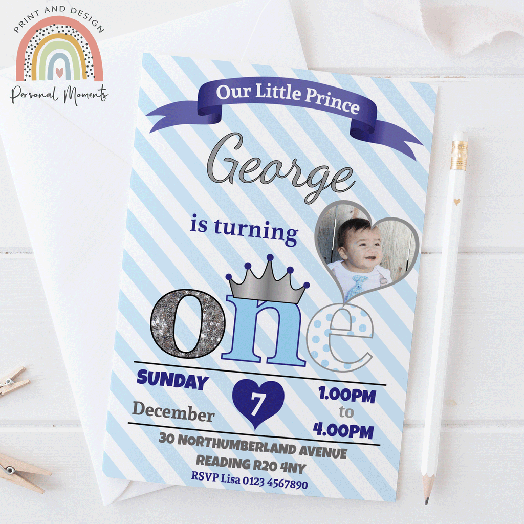 Personalised Prince 1st Birthday Invitations