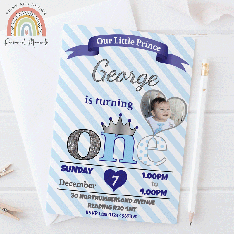 Personalised Prince 1st Birthday Invitations