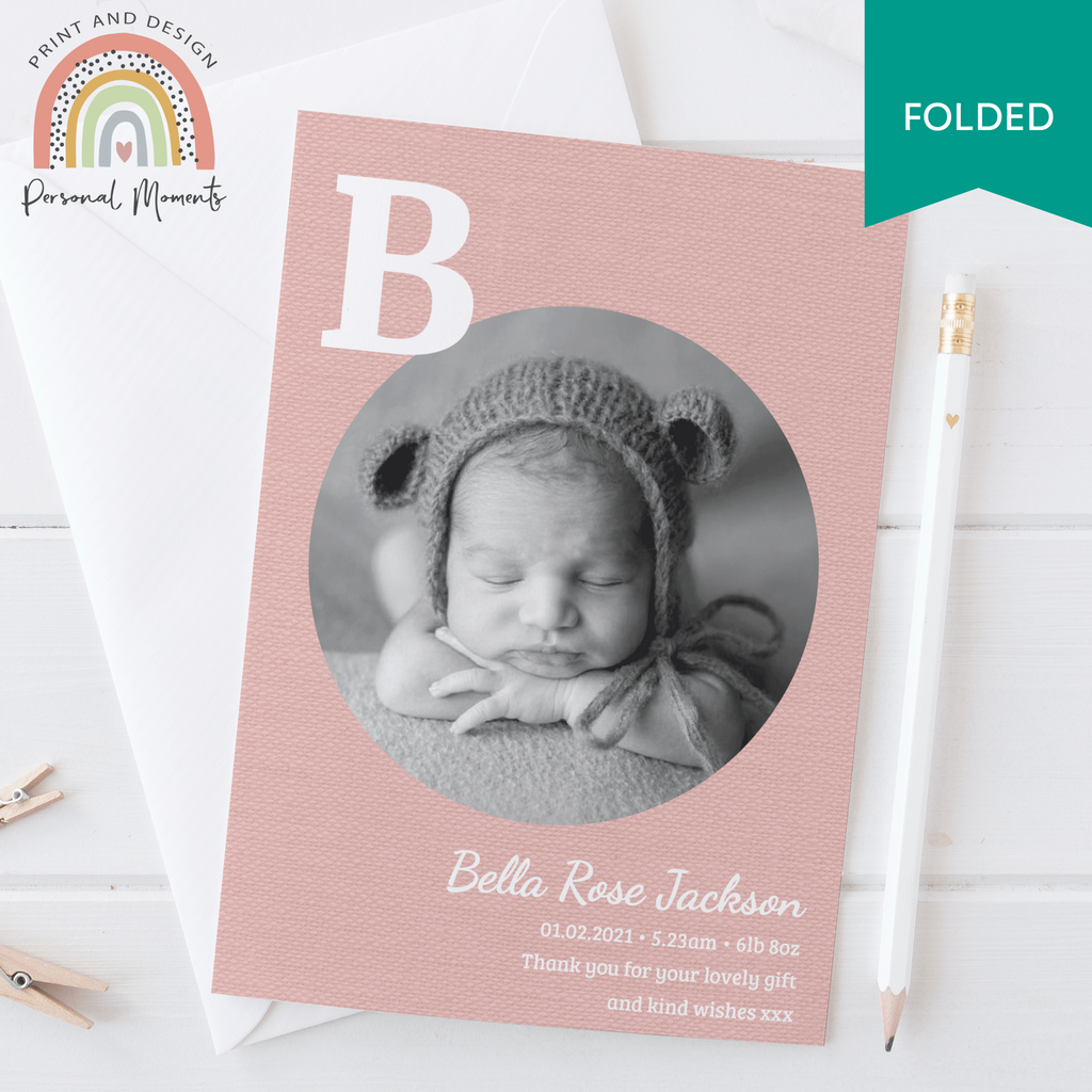 Baby Girl Circle Frame Design Thank You Card FOLDED