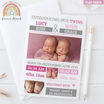 FLAT Pink Introducing Our Twins Baby Thank You Cards