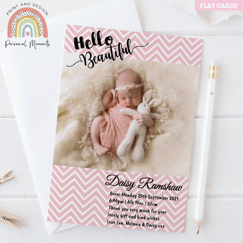 FLAT Hello Beautiful Baby Girl Thank You Cards