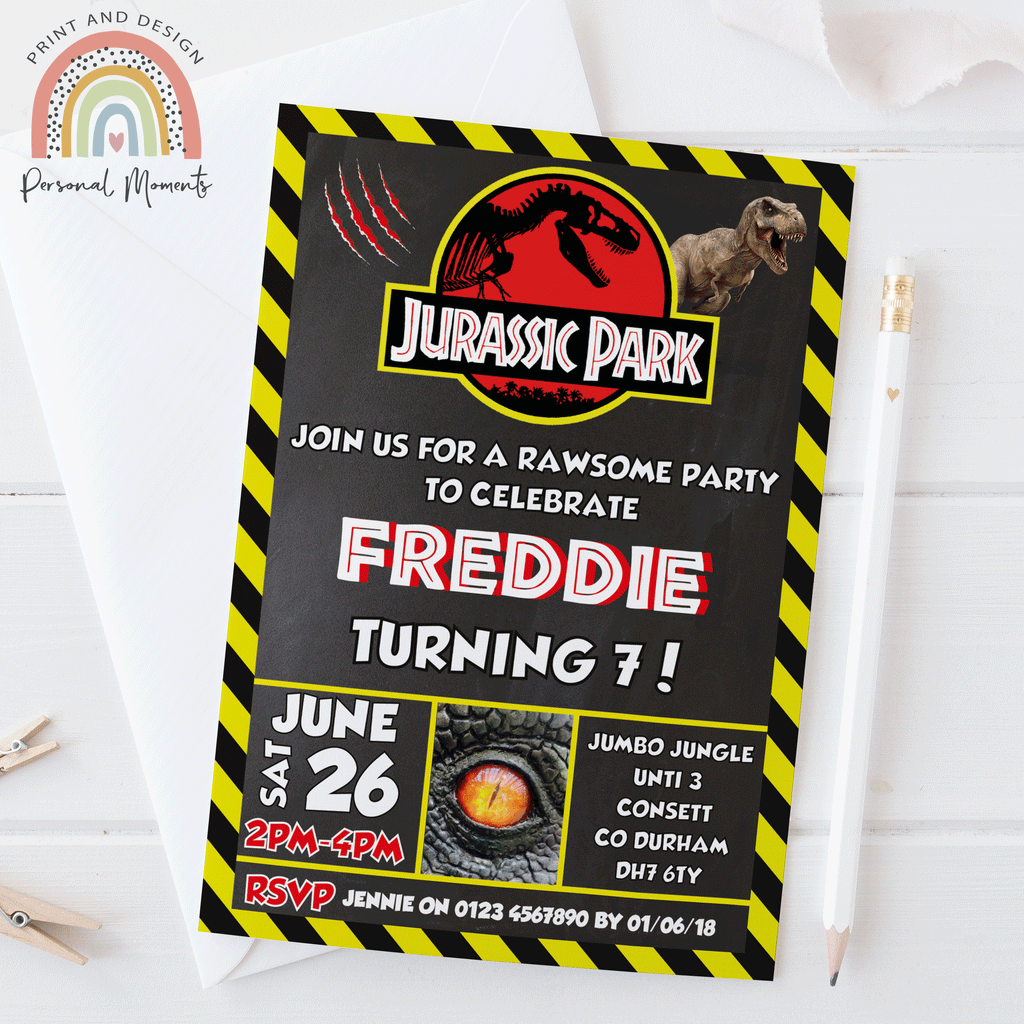 Personalised Jurassic Park Birthday Party Invitations