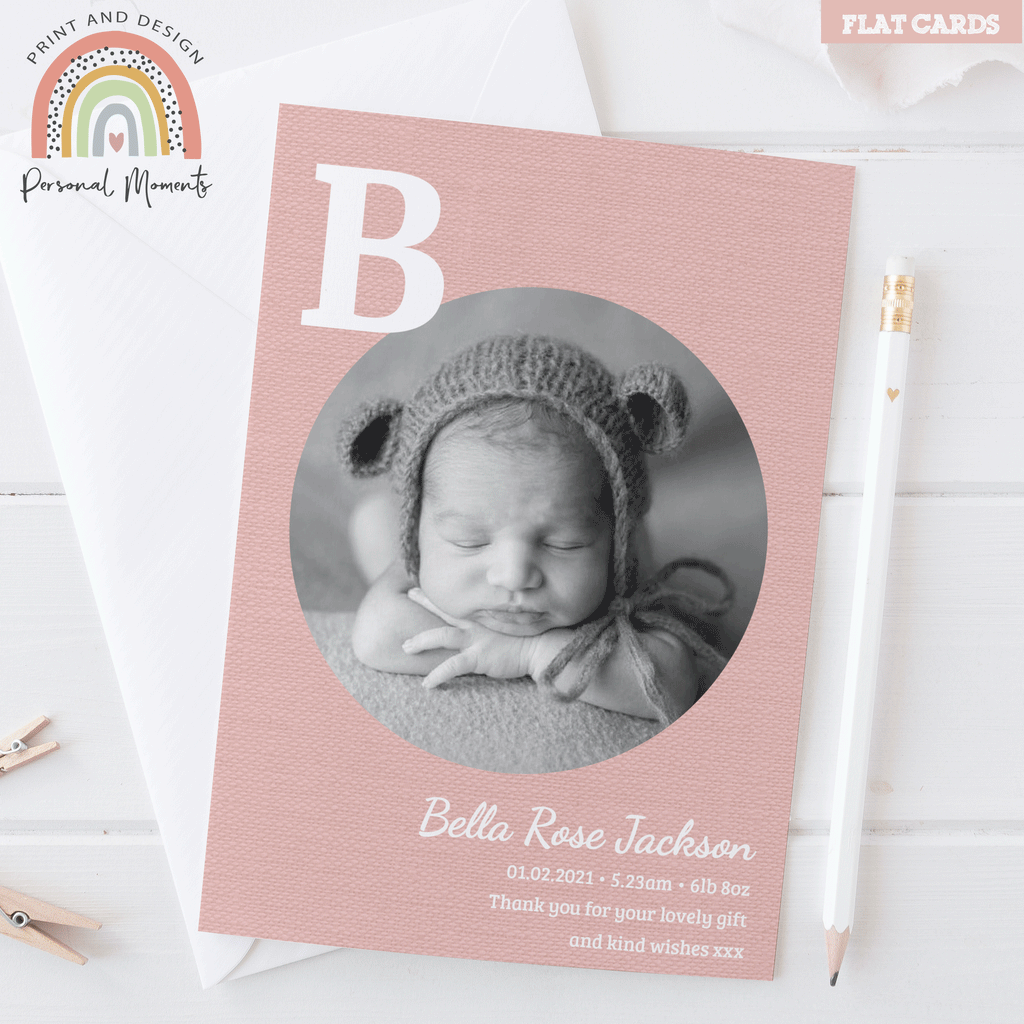 Baby Girl Circle Frame Design Thank You Card