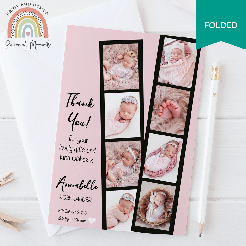 FOLDED photo booth frame girl thank you card