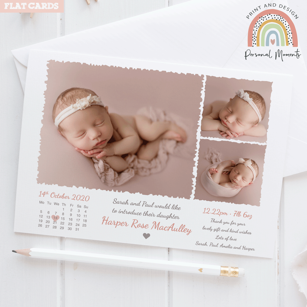 Personalised snuggle baby girl thank you card 