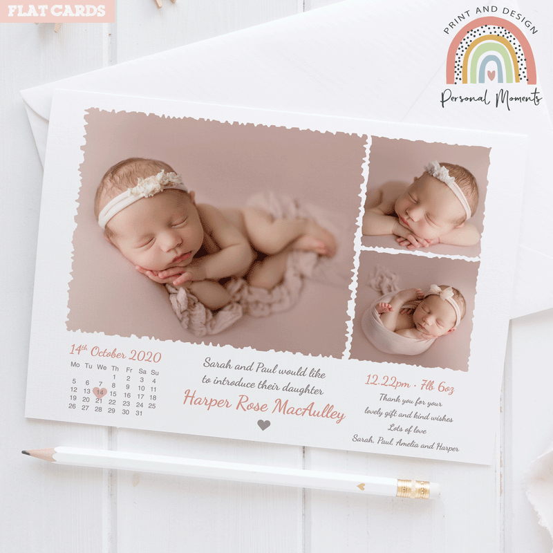 Personalised snuggle baby girl thank you card 