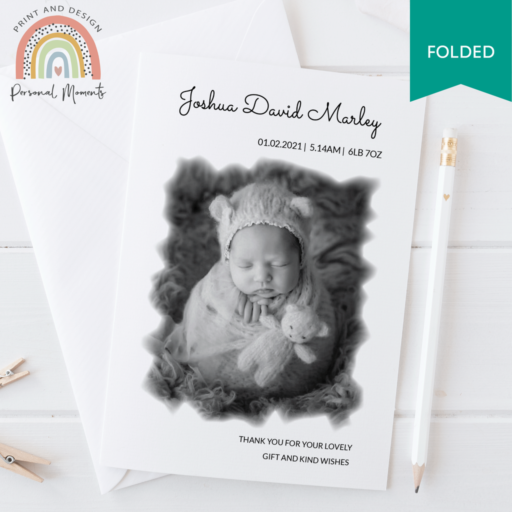 Baby Boys Black And White Thank You Cards FOLDED
