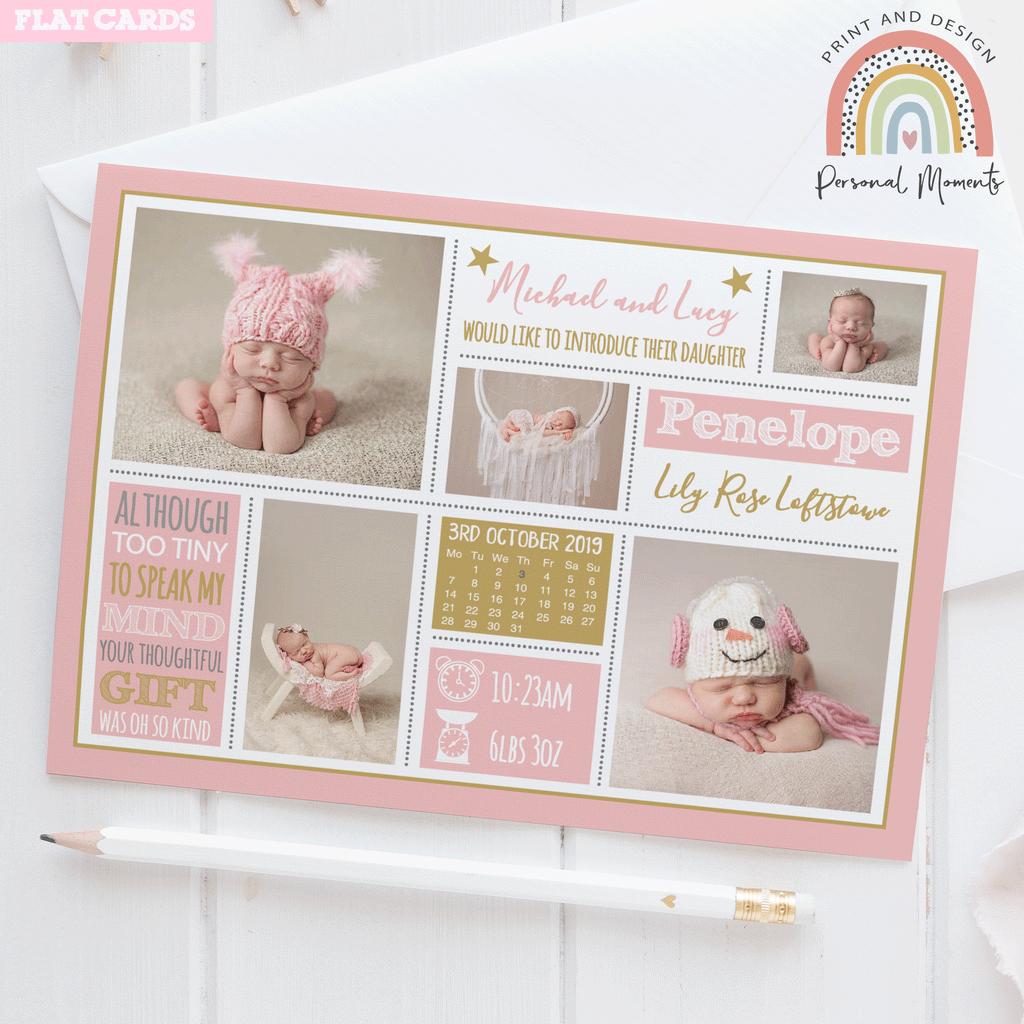 Baby Girl Calendar Design Thank You Cards 