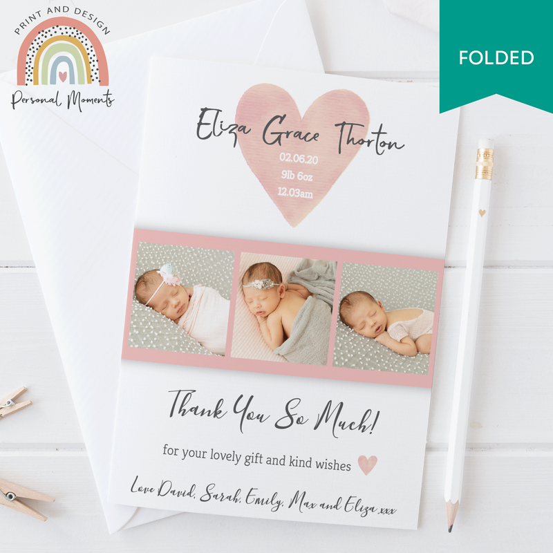 FOLDED Shop Personalized Baby Thank You Cards for Girls | Personal Moments | Upload Your Own Image Today