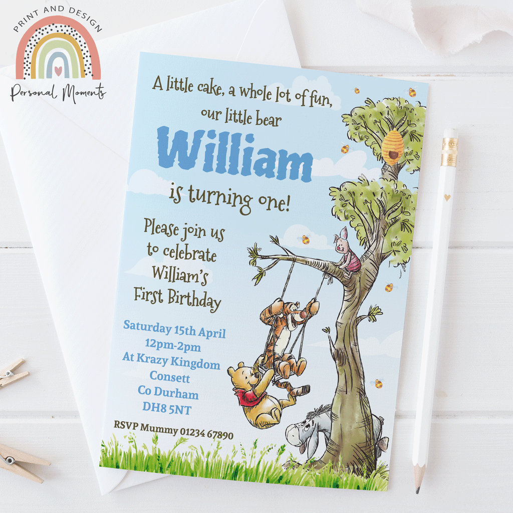 Personalised Boy Winnie The Pooh Invitations