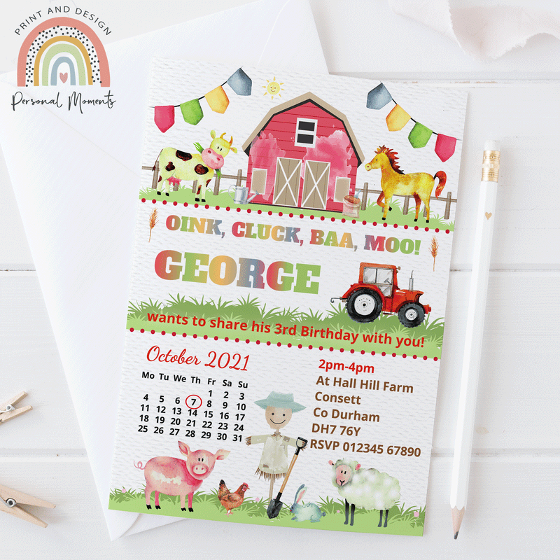 Personalised Farm Birthday Invitations