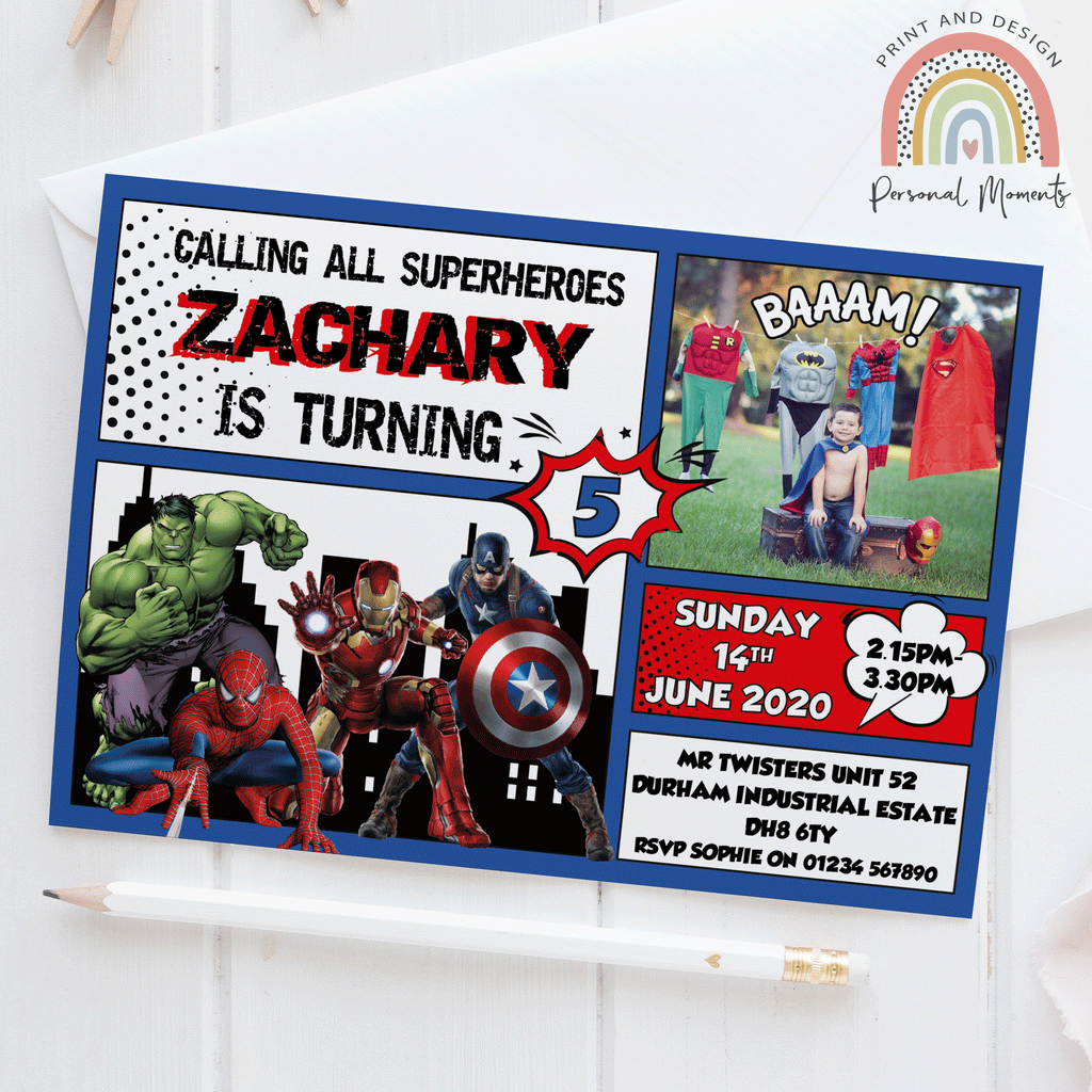 Personalised Marvel Birthday Party Invitations