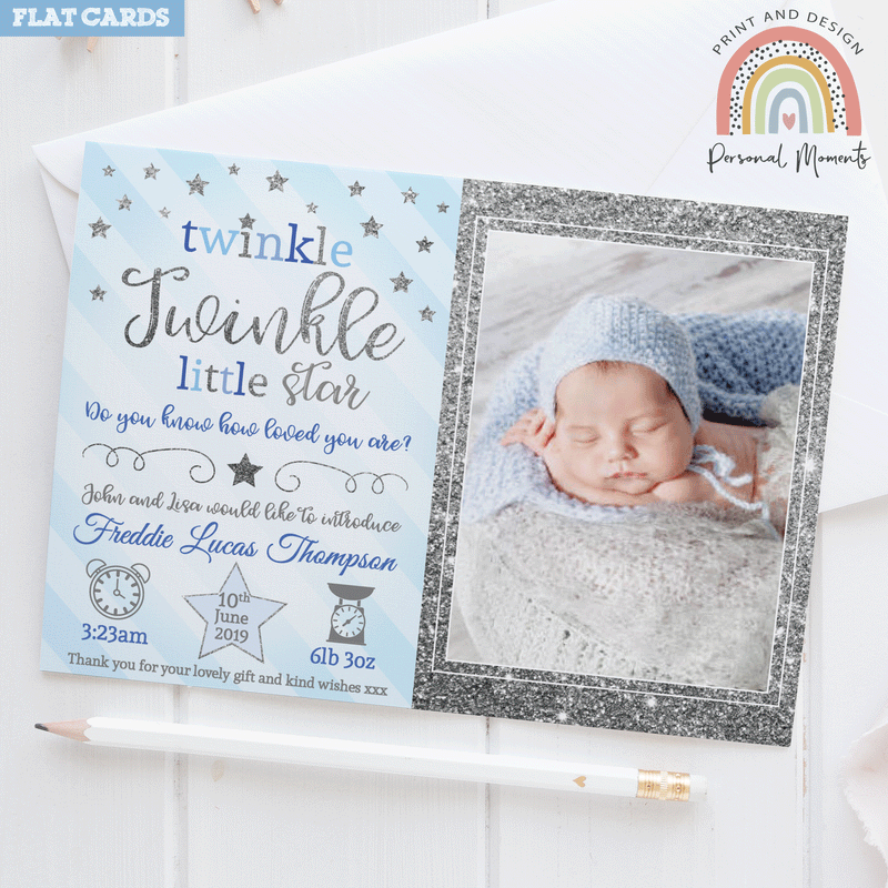 FLAT Twinkle Twinkle Baby Boy Thank You Cards