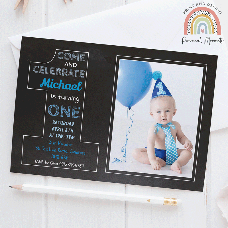 Personalised 1st birthday boy invitations