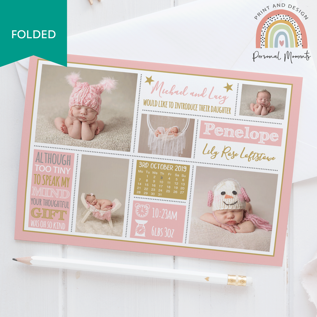 Baby Girl Calendar Design Thank You Cards FOLDED