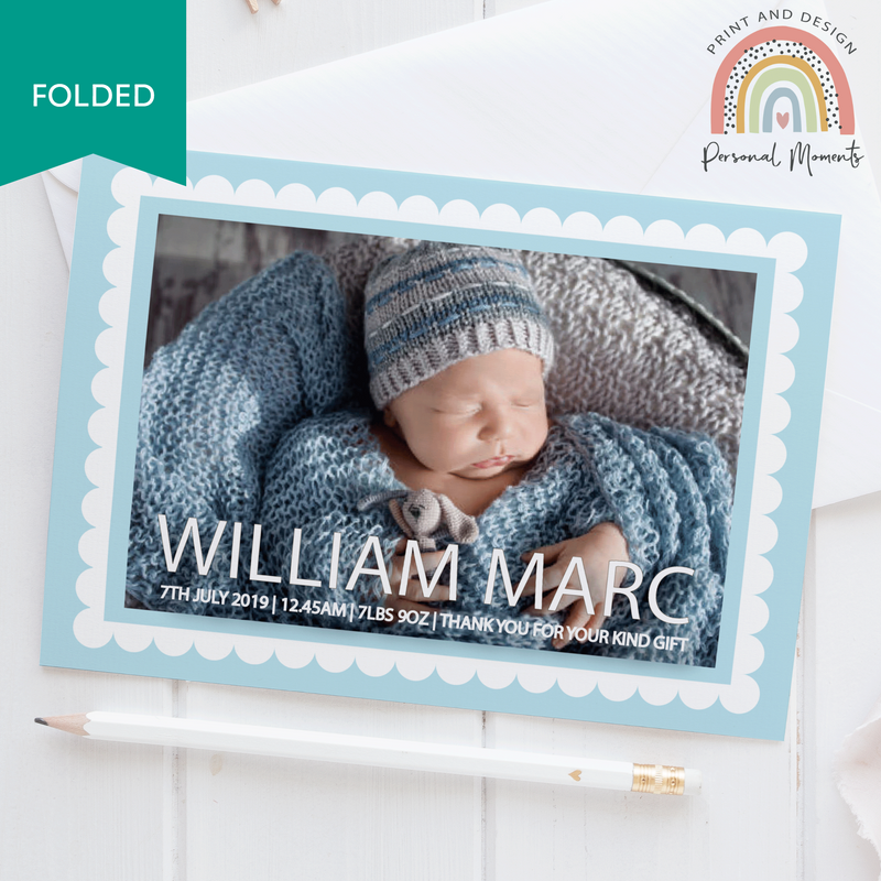 FOLDED Border Baby Boy Thank You Cards