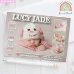 FLAT Personalised Baby Girl Multi Photo Thank You Cards Pink Birth Announcement Notes