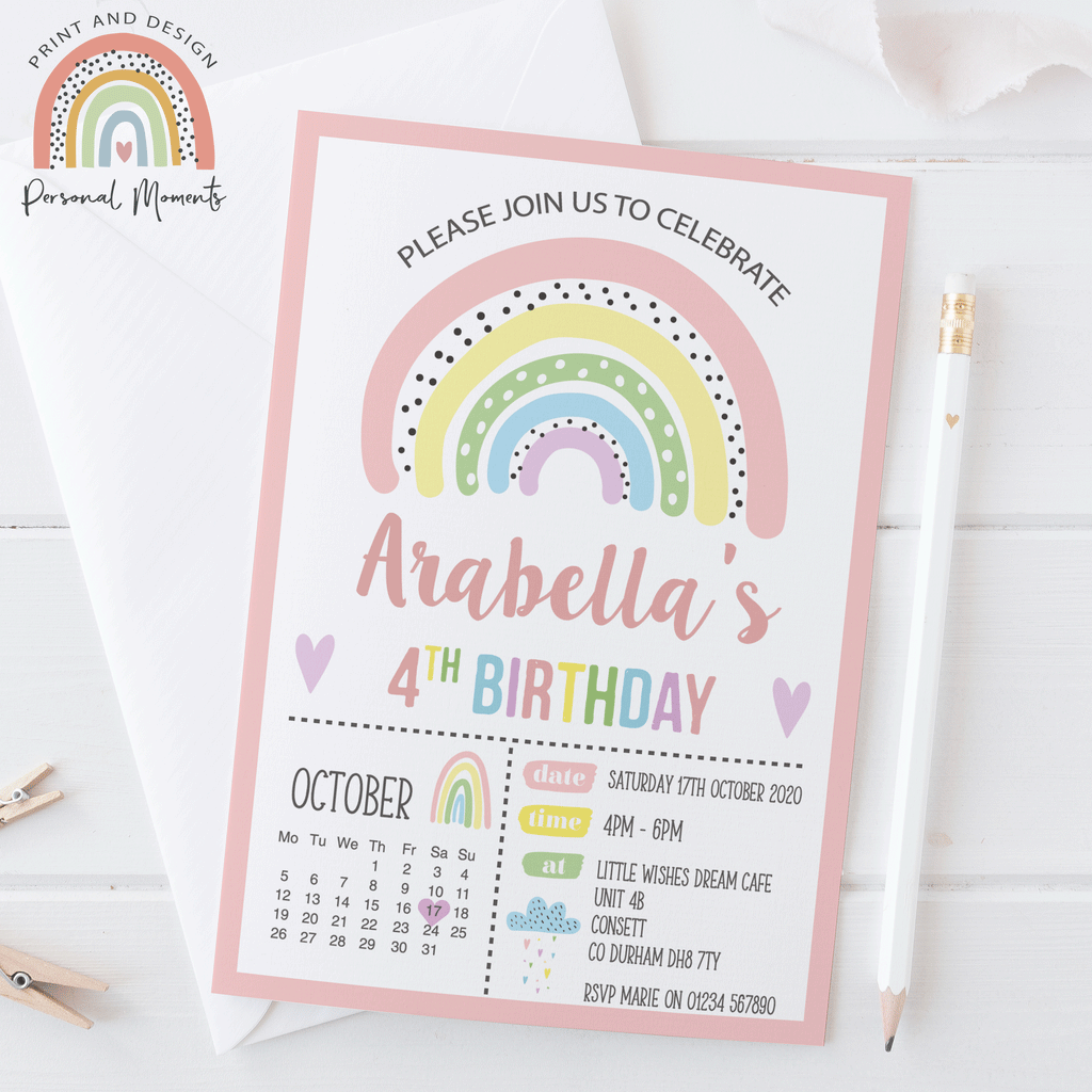Personalised Rainbow Birthday Party Invitations