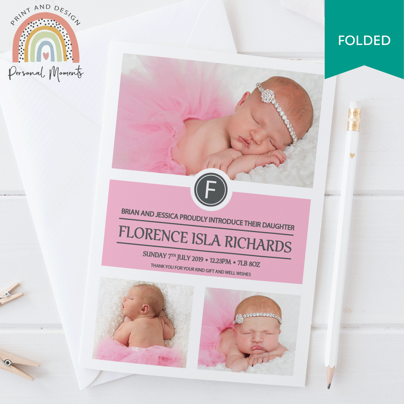 FOLDED Create Unique Baby Girl Thank You Cards with Your Own Photos | Personal Moments