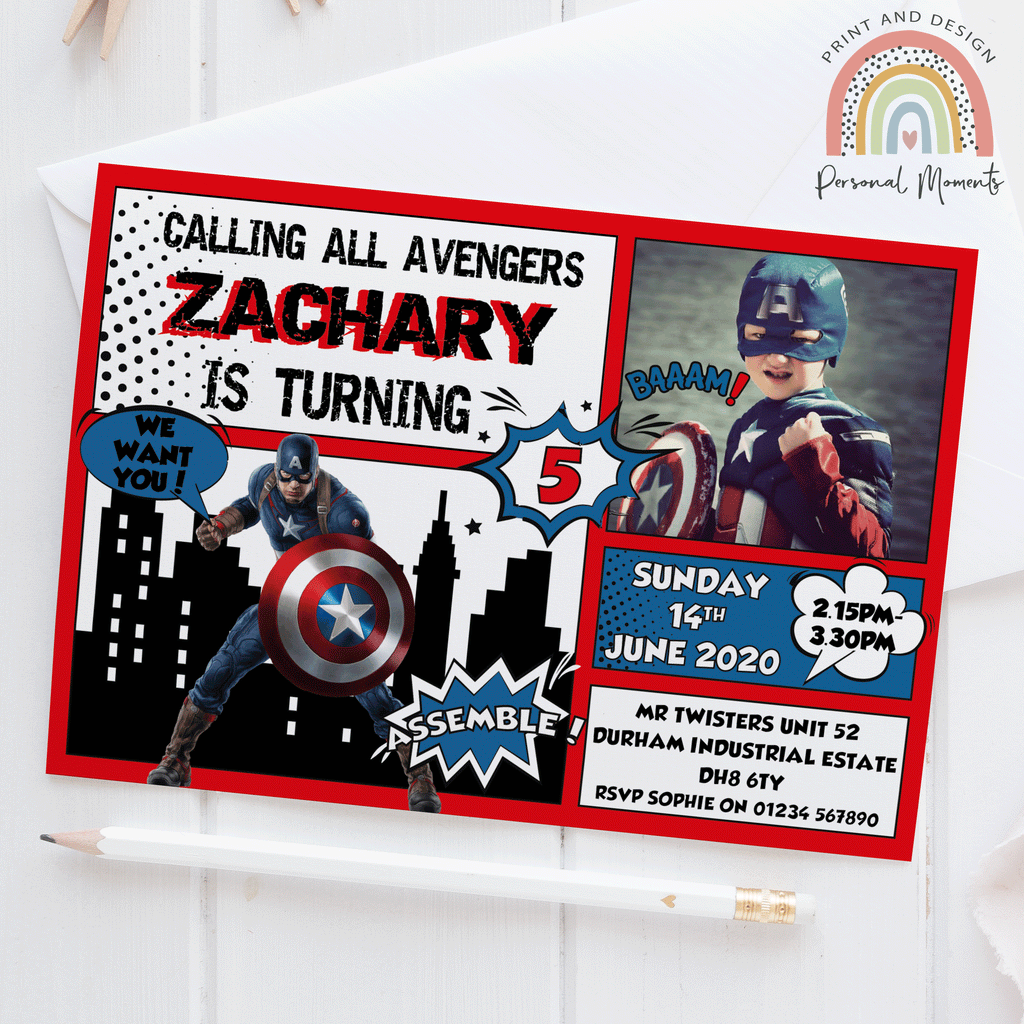Personalised Captain America Birthday Party Invitations