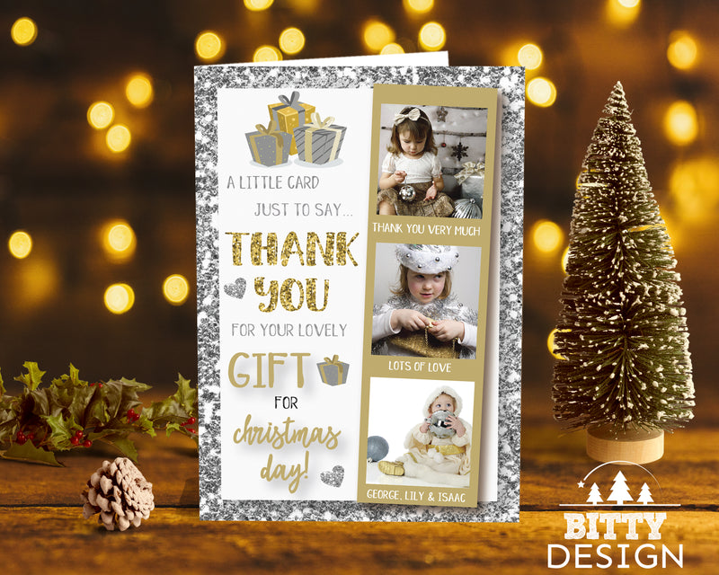 FOLDED Photo Insert Christmas Thank You Cards, Personalised Christmas Thank You Cards