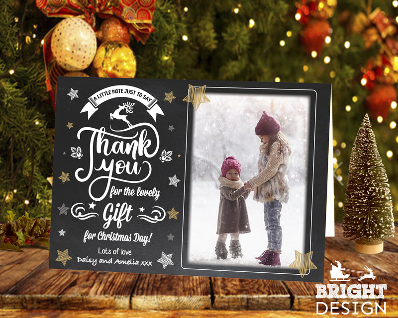 FOLDED Photo Thank You Greetings Card, Family Photo Xmas Thank You Cards