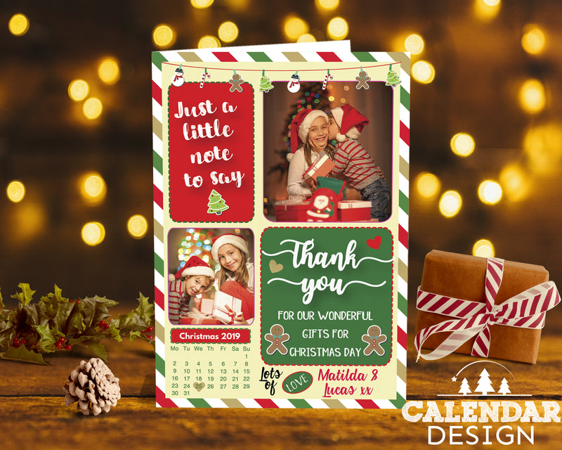 FOLDED Photo Greetings Thank You Card, Personalised Photo Xmas Thank you Cards