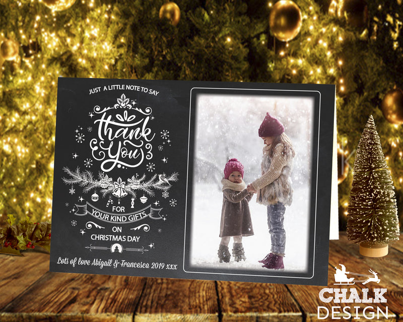 FOLDED Photo Personalised Thank You Card Pack, Children Personalised Christmas Thank You Cards