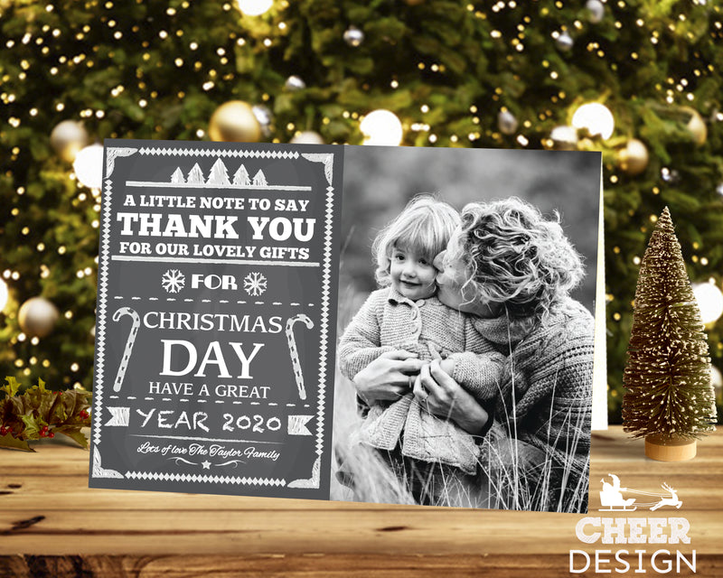 FOLDED Christmas Photo Thank You Cards, Merry Christmas Thank You Cards Personalised