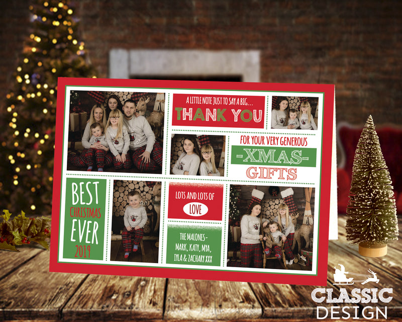 FLAT Christmas Thank You Photo Cards, Personalised Photo Xmas Thank You Card