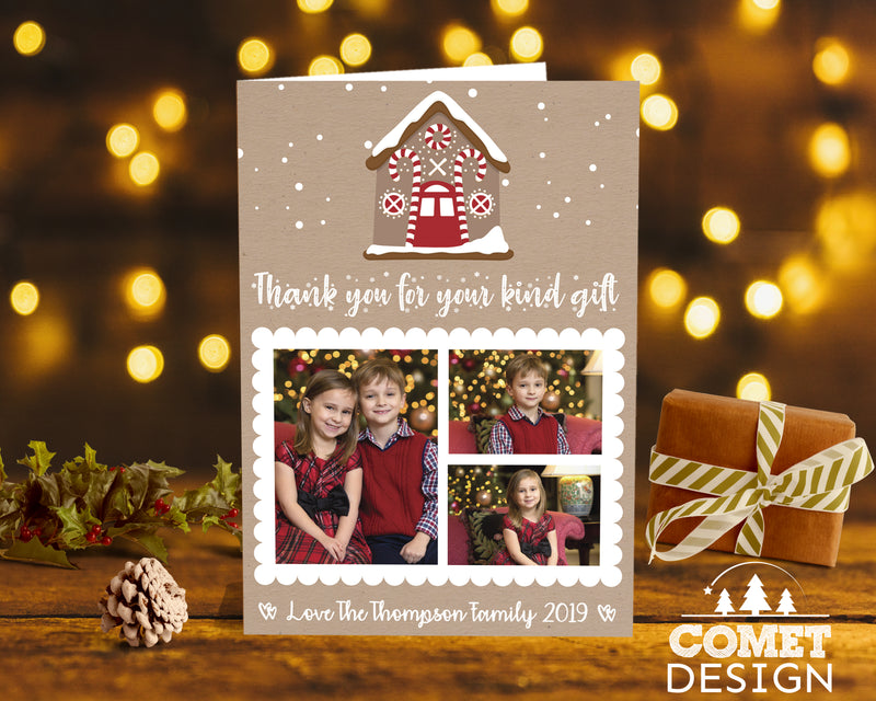 FLAT Christmas Thank You Photo Cards, Picture Holiday Thank You Cards