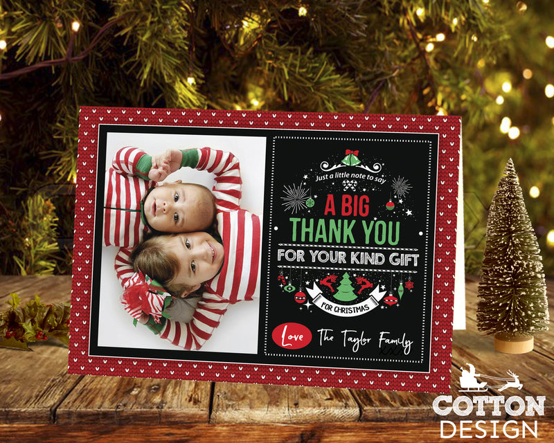 FLAT Custom Baby Christmas Thank You Cards, Christmas Thank You Card Pack With Photo