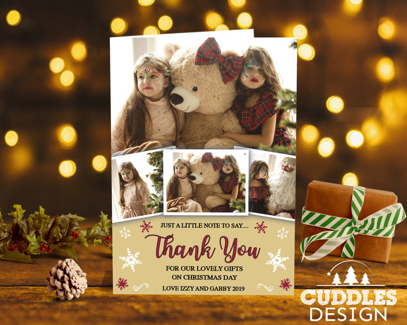 FOLDED Custom Family Christmas Thank You Cards, Custom Printed Christmas Thank You Cards