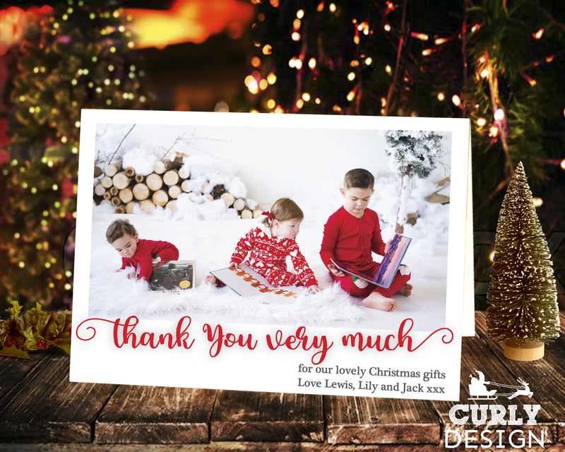 FLAT Custom Family Christmas Thank You Cards, Personalised Photo Xmas Thank You  Card
