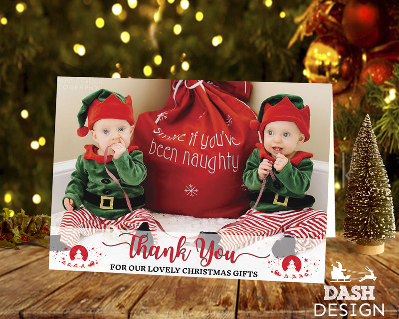 FOLDED Custom Festive Christmas Thank You Card, Christmas Thank You Card Pack, Children, Kids Personalised Christmas Thank You Cards