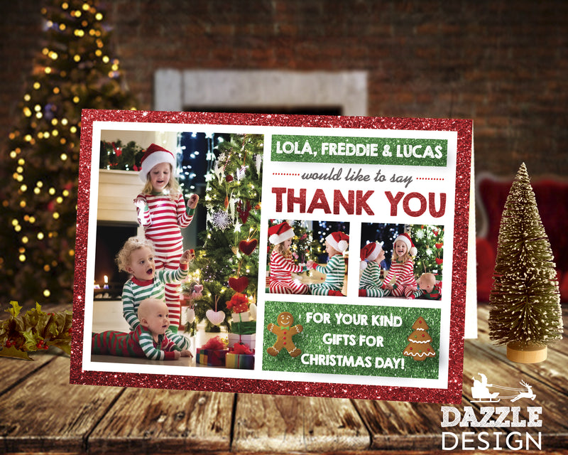 FOLDED Custom Festive Christmas Thank You Card, Family Christmas Thank You Cards Personalised