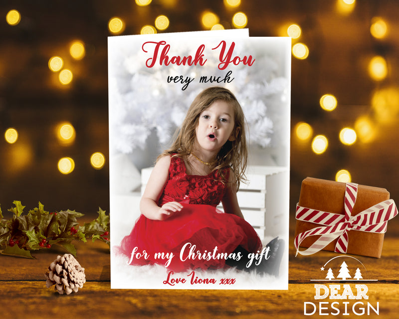 FOLDED Custom Festive Christmas Thank You Card, Personalised Photo Christmas Thank You Cards