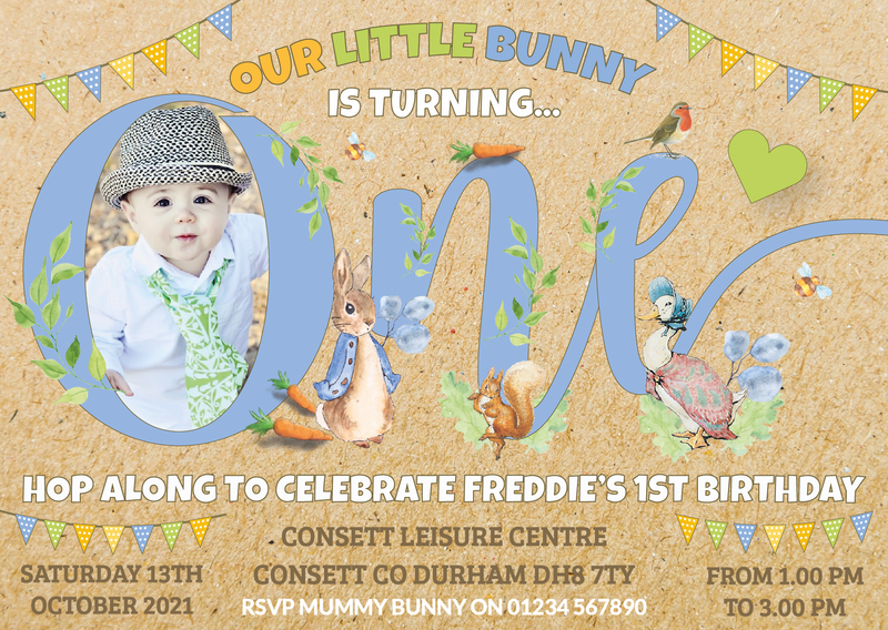 Personalised Boy Peter Rabbit Photo Invites