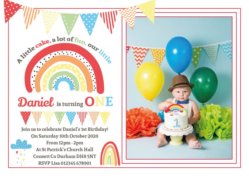 Personalised Rainbow Photo Invites
