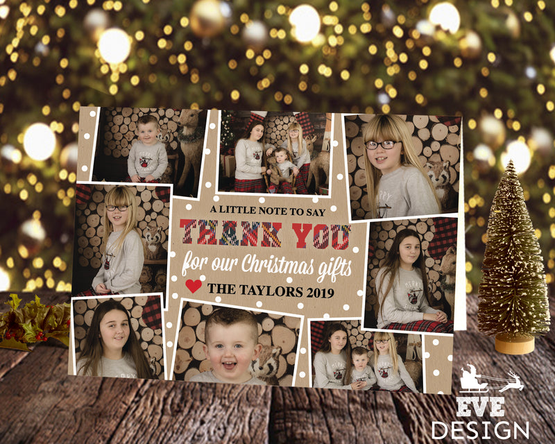 FLAT Xmas Thank You Cards From Children, Christmas Photo Thank You Cards