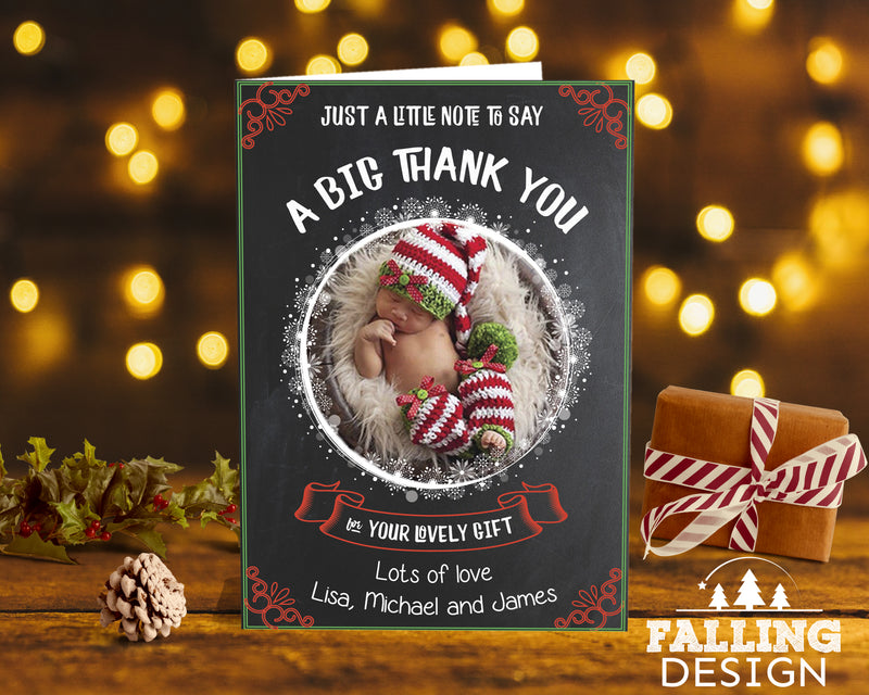 FOLDED Upload Photo Christmas Thank You Cards, Photo Personalised Thank You Cards