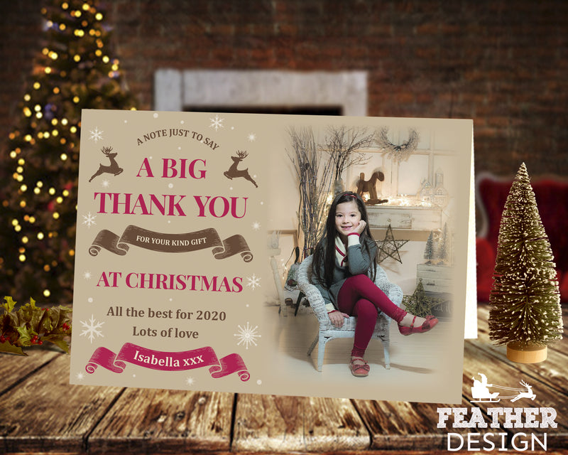 FLAT Christmas Gift Thank You Cards, Personalised Family Christmas Thank you Cards