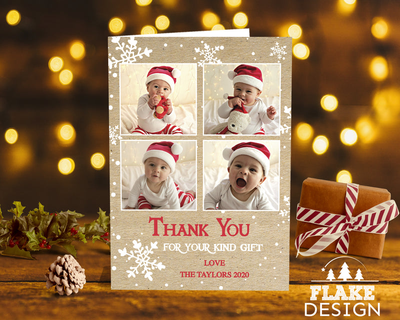 FOLDED Christmas Gift Photo Thank You Cards, Family Xmas Thank You Cards