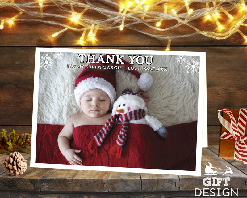 FLAT Photo Christmas Thank You Cards, Baby Christmas Thank You Card Pack