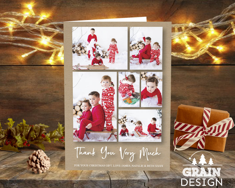 FOLDED Xmas Thank You Cards From Children, Personalised Photo Christmas Thank You Cards