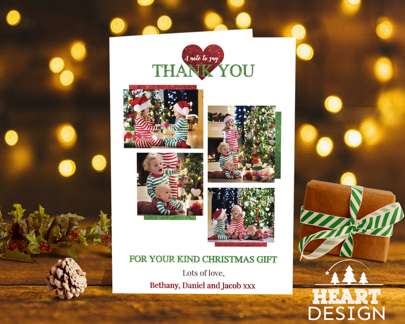 FOLDED Baby Thank You for my Christmas Gifts Card Pack, Custom Family Thank You Cards