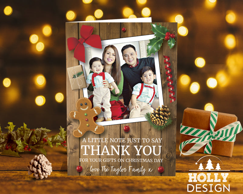 FLAT Christmas Thank You Card Pack With Photo, Upload Photo Christmas Thank You Cards
